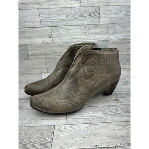 Pikolinos Grey‎ Leather Embroidered Wedge Ankle Boots Spain Women EU 38 US 7.5-8